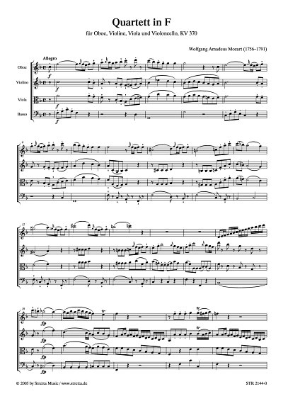 DL: W.A. Mozart: Quartett in F KV 370 / fuer Oboe, Violine, 