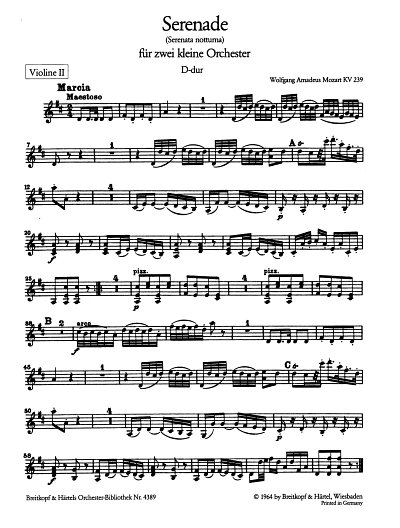 W.A. Mozart: Serenade D-Dur - KV 239 fuer zwei kleine Orches