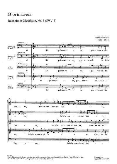 H. Schütz: O primavera (O schöner Frühling, Jugendzeit des Jahres) dorisch SWV 1 (op. 1, 1) (1611)
