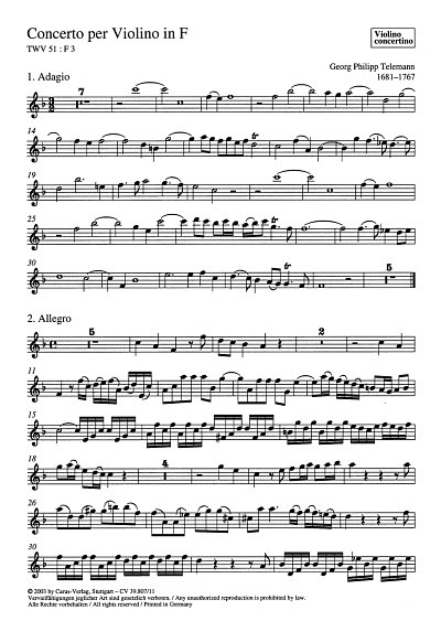 G.P. Telemann: Concerto per Violino F-Dur TWV 51:F3 VL SOLO
