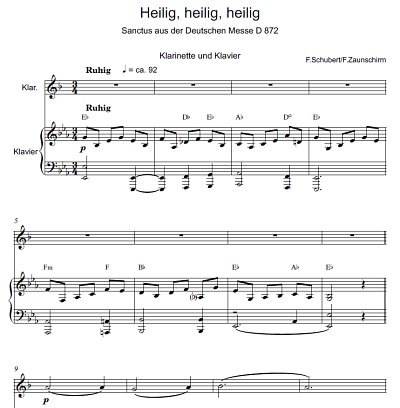 DL: F. Schubert: Heilig, heilig, heilig, KlarKlv (Par2St)