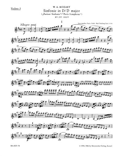 W.A. Mozart: Sinfonie Nr. 31 D-Dur KV 297 (300a, Sinfo (Vl1)