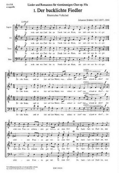 J. Brahms: Der Bucklichte Fiedler Op 93a
