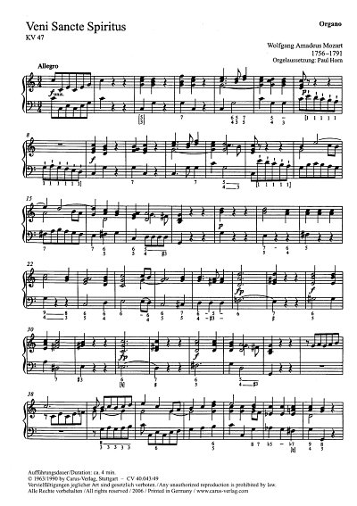 W.A. Mozart: Veni Sancte Spiritus C-Dur , 4GesGchOrchO (Org)