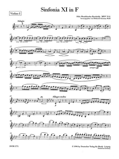 F. Mendelssohn Barth: Sinfonia XI f-moll, Stro (Vl1)