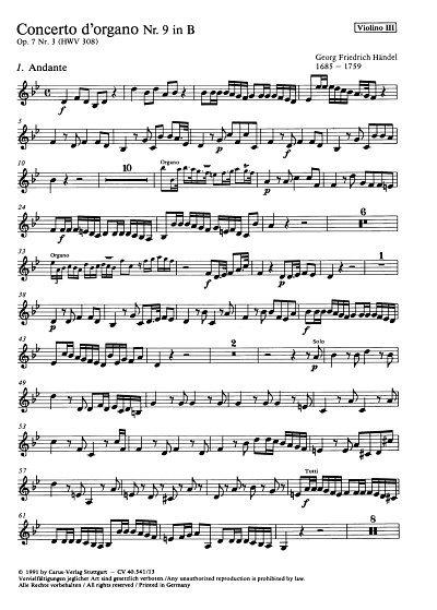 G.F. Händel: Concerto d_organo Nr. 10 in d-, OrgOrchBc (Vl3)