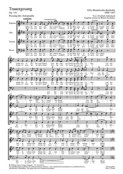 DL: F. Mendelssohn Barth: Trauergesang op. 116 MWV, GCh4 (Pa