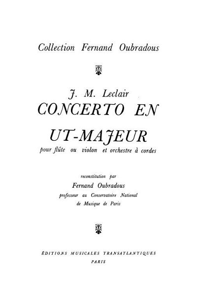 J.-M. Leclair: Concerto En Ut Majeur (Part.)