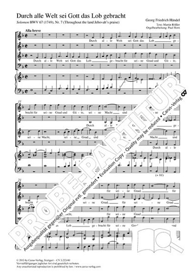 DL: G.F. Händel: Durch alle Welt sei Gott das Lo, GchOrg (Pa