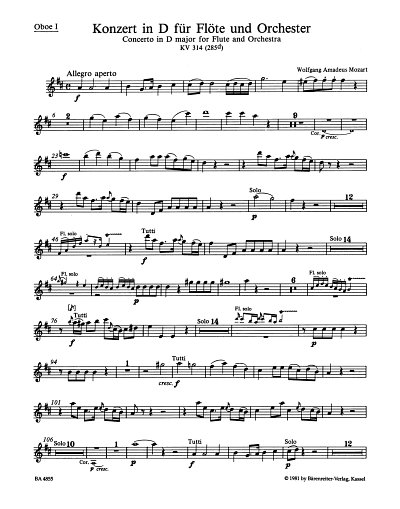 W.A. Mozart: Konzert D-Dur KV 314 (285d), FlOrch (HARM)