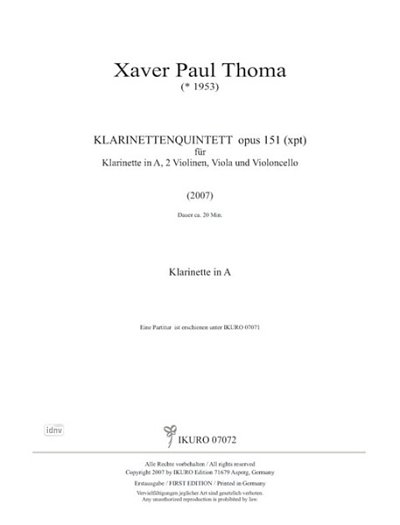 X.P. Thoma: Klarinetten Quintett Op 151
