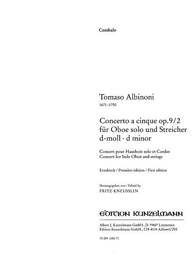 T. Albinoni y otros.: Konzert für Oboe d-Moll op. 9/2
