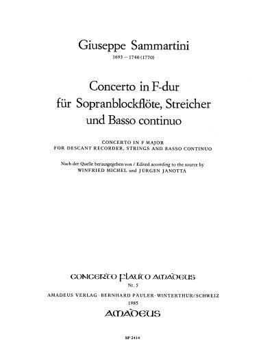 G. Sammartini: Concerto in F-Dur, SbflStrBc (Str)