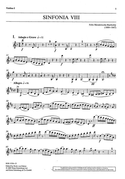 F. Mendelssohn Barth: Sinfonie 8 D-Dur (Vl1)