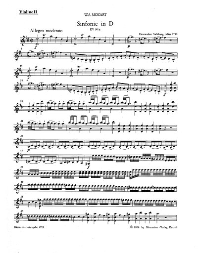 W.A. Mozart: Sinfonie D-Dur KV 141a (161)