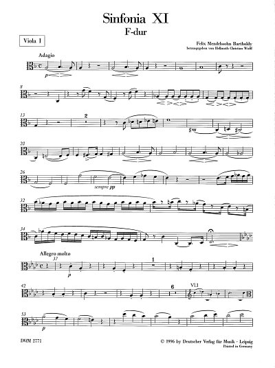 F. Mendelssohn Barth: Sinfonia XI f-moll, Stro (Vla1)