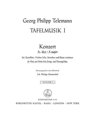 G.P. Telemann: Konzert A-Dur für Flöte, Vio, FlVlStrBc (Vl1)