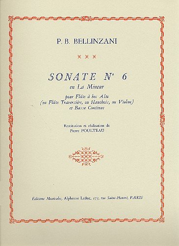 P.B. Bellinzani: Sonate Op.3, No.6 in a minor (Part.)