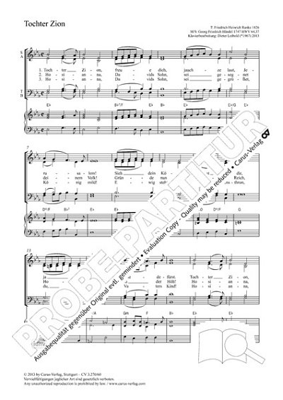 DL: G.F. Händel: Tochter Zion Es-Dur HWV 64,37, GchKlav (Par