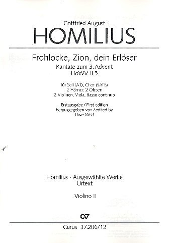G.A. Homilius: Frohlocke, Zion, dein Erlö, 2GesGchBaro (Vl2)
