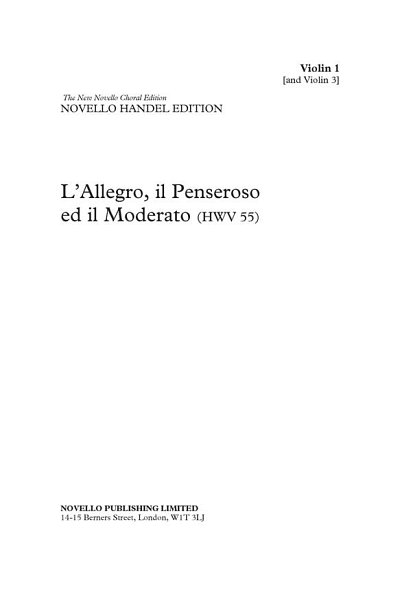 G.F. Händel: L'Allegro, Il Penseroso Ed Il Moderato (Stsatz)