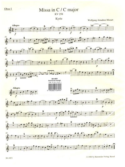 W.A. Mozart: Missa C-Dur KV 258 (HARM)