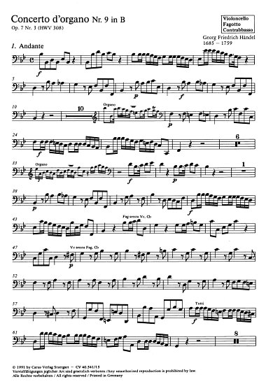 G.F. Handel: Concerto dorgano Nr. 9 in B (Orgelkonzert Nr. 9) HWV 308 op. 7, 3