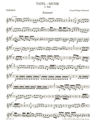 G.P. Telemann: Konzert A-Dur für Flöte, Vio, FlVlStrBc (Vl2)