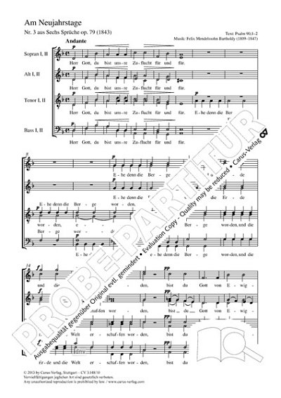 F. Mendelssohn Bartholdy: Am Neujahrstage »Herr Gott, du bist unsre Zuflucht für und für« d-Moll MWV B 44 (1843)