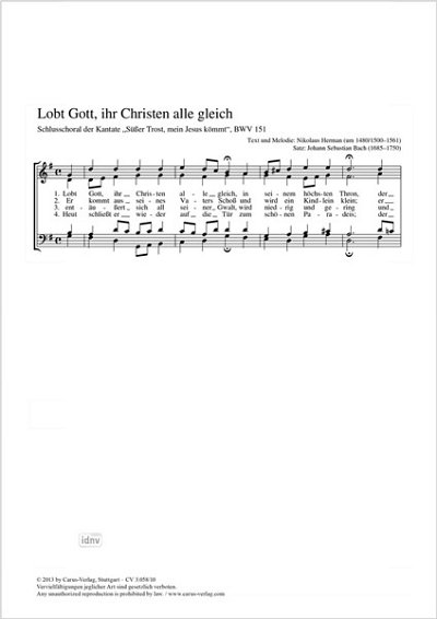 DL: J.S. Bach: Lobt Gott, ihr Christen alle gleich, GCh4 (Pa
