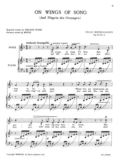 F. Mendelssohn Bartholdy: On Wings Of Song Op. 34 No. 2