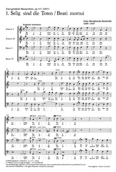 F. Mendelssohn Bartholdy: Zwei geistliche Maennerchoere