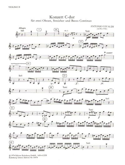 A. Vivaldi: Konzert für 2 Oboen C-Dur RV 534, 2ObStrBc (Vl2)