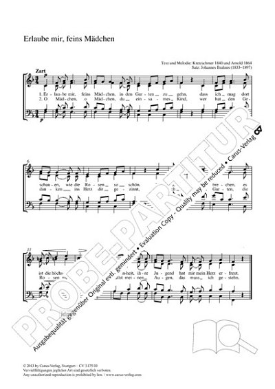DL: J. Brahms: Erlaube mir, feins Mädchen As-Dur o, GCh4 (Pa