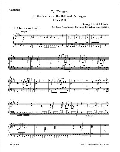 G.F. Händel: Te Deum for the Victory at t, 3GesGchOrchB (Bc)
