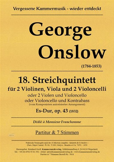 G. Onslow: Streichquintett Nr. 18 Es-Dur op. , 5Str (Pa7Sti)