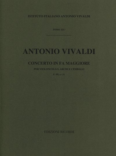 A. Vivaldi: Concerto Per Violoncello, Archi e BC. In (Part.)
