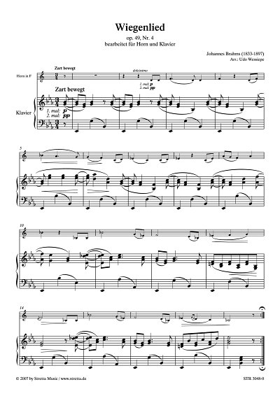 DL: J. Brahms: Wiegenlied op. 49, Nr. 4 / bearbeitet fuer Ho