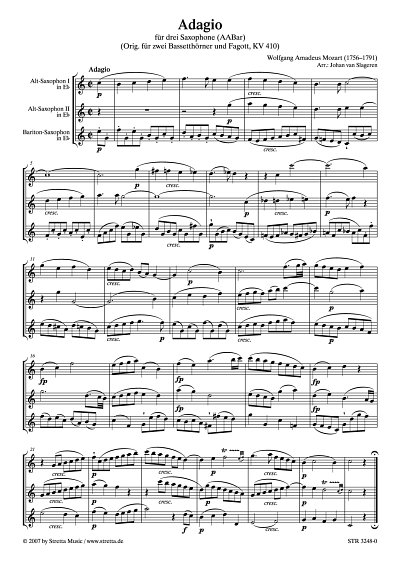 DL: W.A. Mozart: Adagio fuer drei Saxophone / (Orig. fuer zw