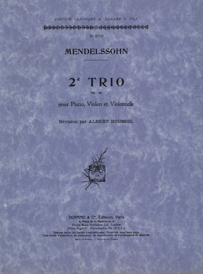F. Mendelssohn Barth: Trio N 2 Op 66 Vl-Vlc-Piano  (Part.)
