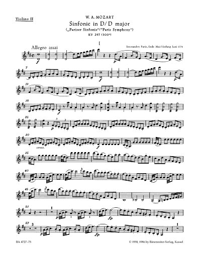 W.A. Mozart: Sinfonie Nr. 31 D-Dur KV 297 (300a, Sinfo (Vl2)