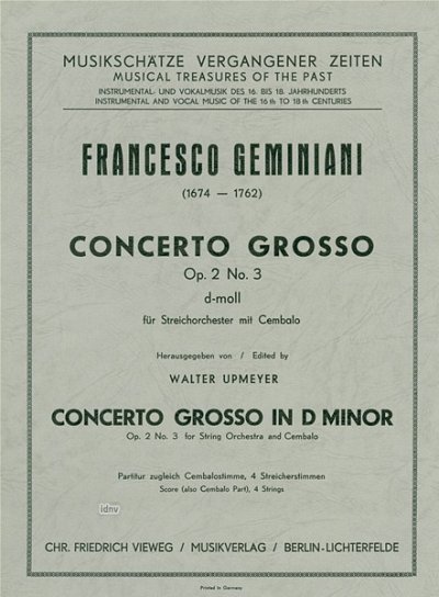 F.S. Geminiani: Concerto Grosso D-Moll Op 2/3 Musikschaetze 