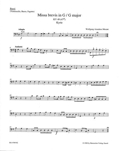W.A. Mozart: Missa brevis G-Dur KV 49 (47 , GsGchOrch (VcKb)