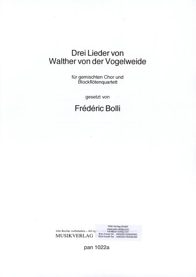 Vogelweide Walther Von Der: 3 Lieder Von Walther Von Der Vog