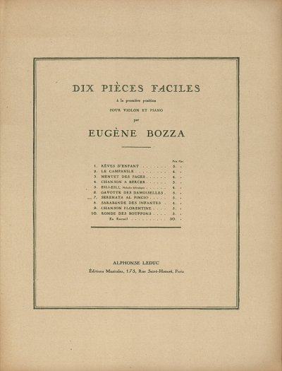 E. Bozza: Dix Pièces Faciles No.7 - Serenata Al Pincio