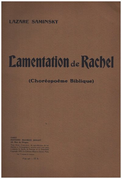 Lamentation De Rachel Violon-Piano , VlKlav (Part.)
