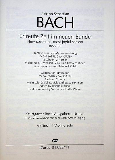 J.S. Bach: Erfreute Zeit im neuen Bunde , 3GesGchOrch (Vl1)