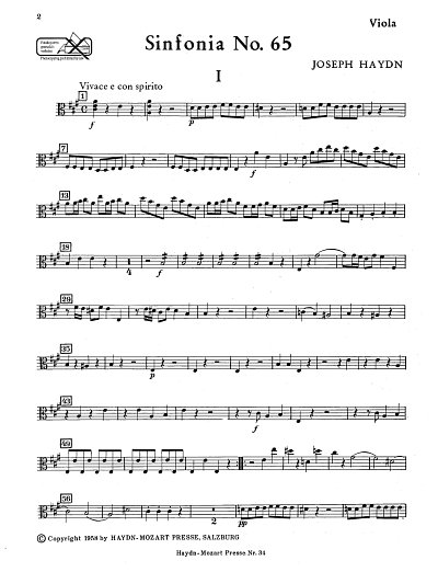 J. Haydn: Sinfonia Nr. 65 A-Dur Hob. I:65, Sinfo (Vla)