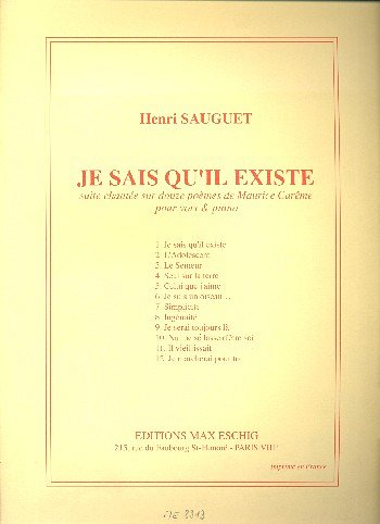 H. Sauguet: Je Sais Qu'Il Existe Cht-Piano (12 Poemes De