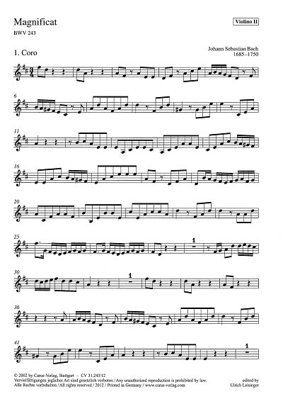 J.S. Bach: Magnificat in D BWV 243, 5GsGch5OrchB (Vl2)